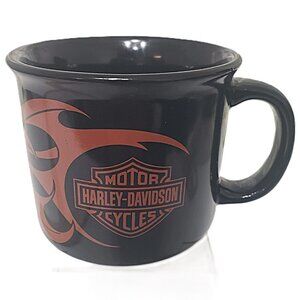 HARLEY DAVIDSON 2004 Black with Orange Flames Logo Coffee Mug Cup 12 oz